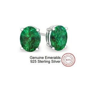 .925 Sterling Silver Emerald Stud Earrings